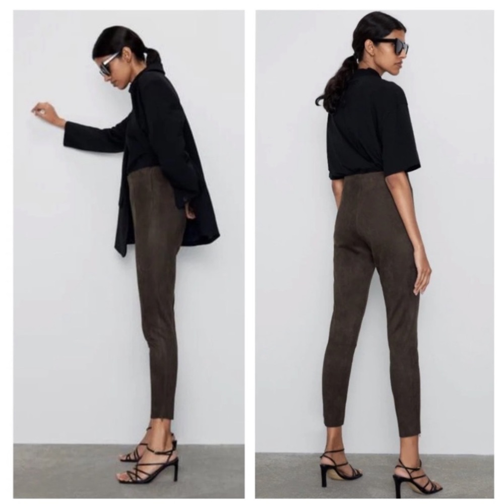 ZARA faux suede zipper ankle leggings